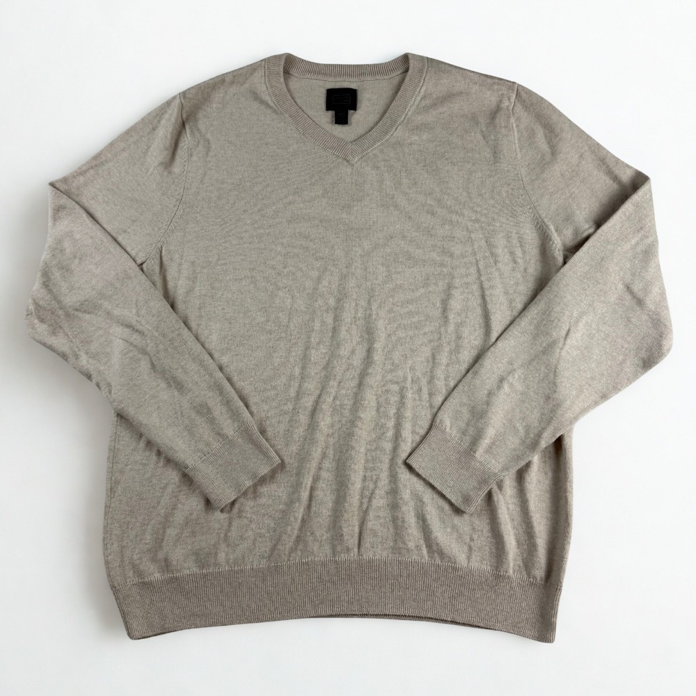 14th & Union V-Neck Sweater Mens Large Beige‎ Cotton Cashmere Blend Minimalist